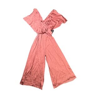 NWT Express Women's Large Pink Satin Wide Leg Tie Waist Flutter Culotte Jumpsuit